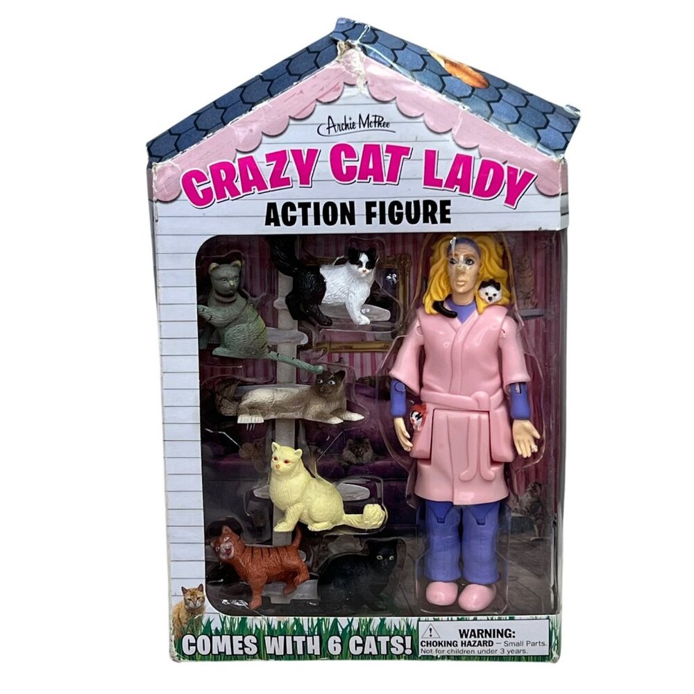 Archie McPhee Crazy Cat Lady Action Figure Set 6 Cats Woman Robe 2014